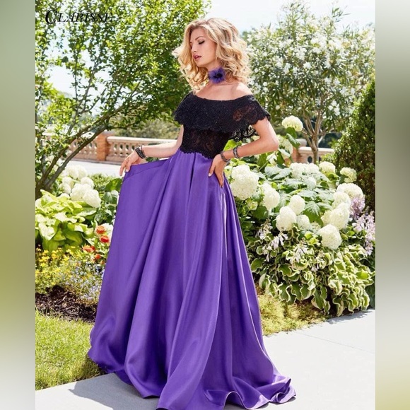 Clarisse Black and Purple Off-Shoulder Prom Dress - Picture 1 of 4